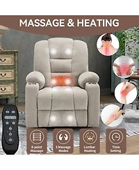 Maison Boucle Chenille Power Lift Recliner with Massage, Heat, Usb & Cup Holders, Wide Heavy-Duty Electric Chair for Seniors