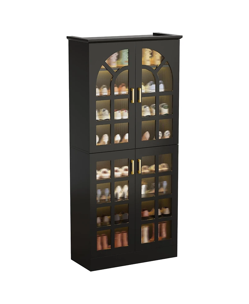 Tribesigns 8-Tier Bookshelf with Doors and Led Lights Set of 2, 68.9" Tall Bookcase with Adjustable Shelves, Modern Wooden Display Cabinet