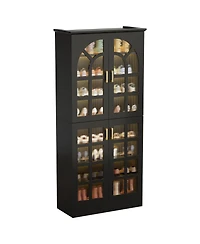 Tribesigns 8-Tier Bookshelf with Doors and Led Lights Set of 2, 68.9" Tall Bookcase with Adjustable Shelves, Modern Wooden Display Cabinet
