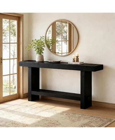 Tribesigns 63-Inch Solid Wood Console Table, 2-Tier Narrow Farmhouse Entryway Table for Hallway, Entrance, Living Room