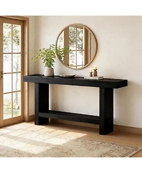 Tribesigns 63-Inch Solid Wood Console Table, 2-Tier Narrow Farmhouse Entryway Table for Hallway, Entrance, Living Room