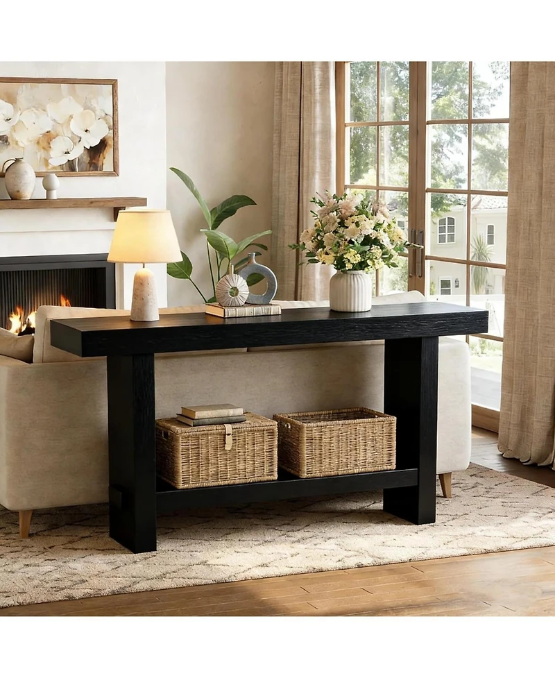 Tribesigns 63-Inch Solid Wood Console Table, 2-Tier Narrow Farmhouse Entryway Table for Hallway, Entrance, Living Room