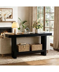 Tribesigns 63-Inch Solid Wood Console Table, 2-Tier Narrow Farmhouse Entryway Table for Hallway, Entrance, Living Room