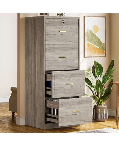 Tribesigns 4-Drawer File Cabinet, Vertical Filing Cabinet with Lock, Wood Storage Cabinet for Home Office,Locable File Cabinet for A4/F4/Letter/Legal
