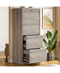 Tribesigns 4-Drawer File Cabinet, Vertical Filing Cabinet with Lock, Wood Storage Cabinet for Home Office,Locable File Cabinet for A4/F4/Letter/Legal