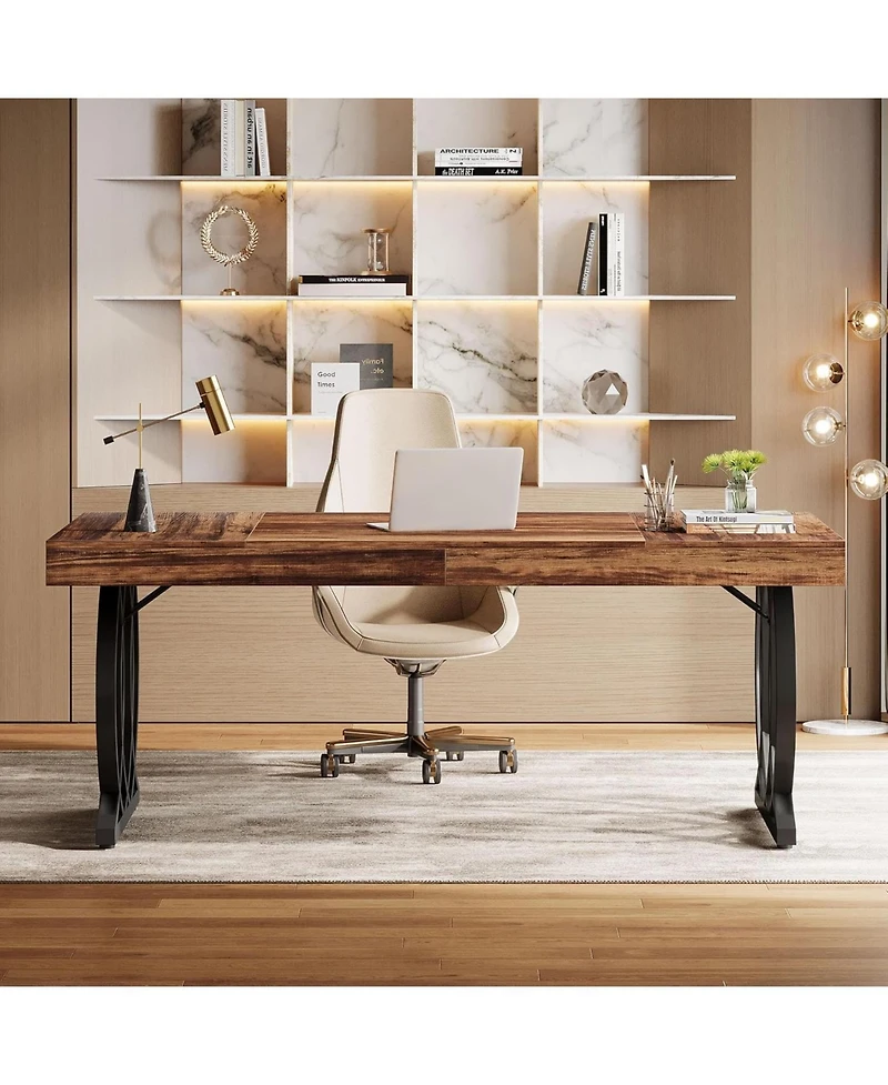 Tribesigns 63-Inch Executive Desk, Modern Office Computer Desk with Faux Marble Tabletop