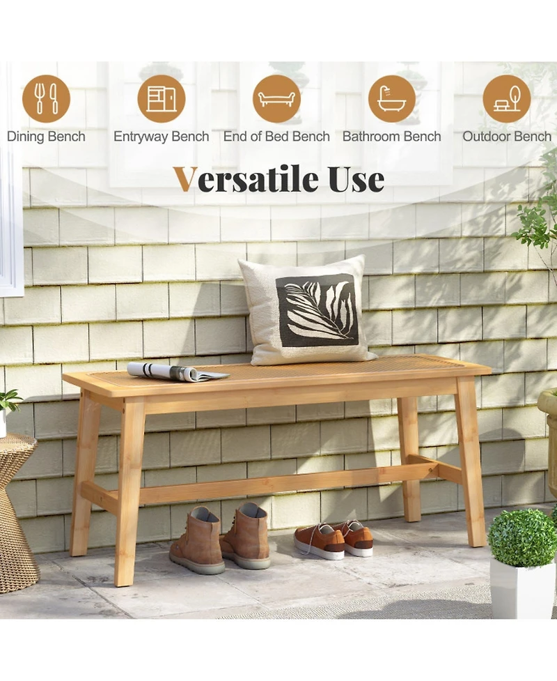 Gouun Bamboo Dining Bench with Woven Rattan Seat 660 lbs Capacity