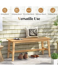 Gouun Bamboo Dining Bench with Woven Rattan Seat 660 lbs Capacity