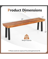 Gouun Outdoor Backless Acacia Wood Bench for 2-3 People