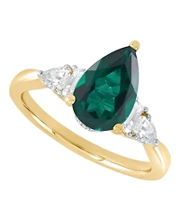Macy's Lab Grown Emerald (2 ct. t.w.) and Lab Grown White Sapphire (3/4 ct. t.w.) Ring in 14k Yellow Gold-Plated Sterling Silver