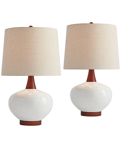 360 Lighting Brice 23" High Small Mid Century Modern Accent Table Lamps Set of 2 Wood Ceramic Living Room