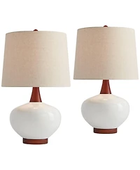 360 Lighting Brice 23" High Small Mid Century Modern Accent Table Lamps Set of 2 Wood Ceramic Living Room