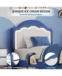 gaomon Bed Frame with Led Headboard for Kids, Sherpa Upholstered Platform Bed Frame with Storage Drawer and Wood Slat Support