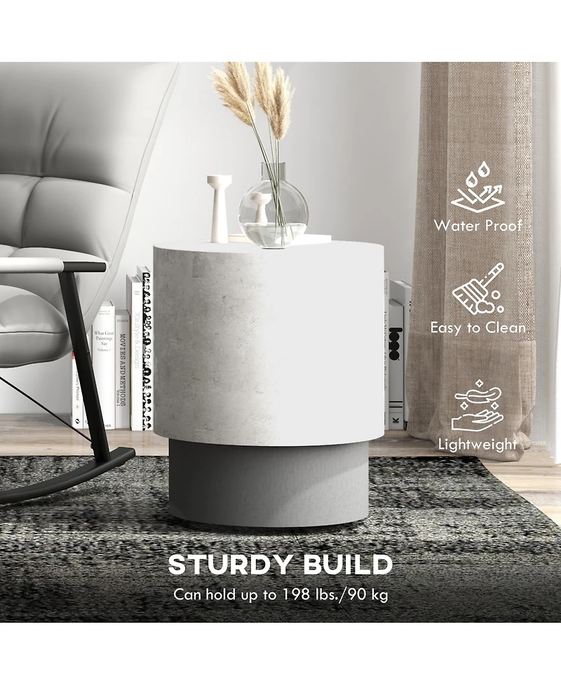 Homcom Concrete Finish Accent Table, Round Side Table,