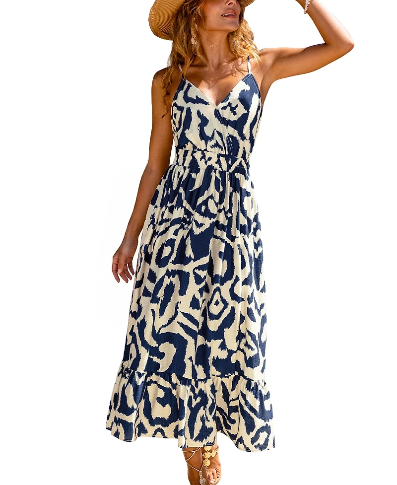 Cupshe Women's V-Neck Smocked Waist Sleeveless Dress