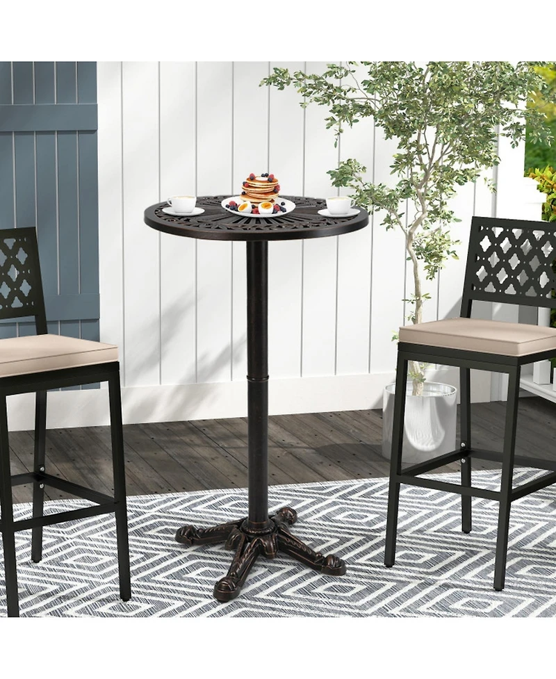 Gouun Cast Aluminum Round Patio Bar Table with Carved Bronze Finish, 41.5 in Tall