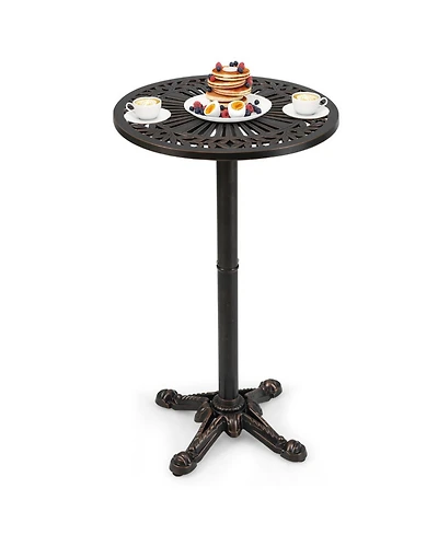Gouun Cast Aluminum Round Patio Bar Table with Carved Bronze Finish, 41.5 in Tall
