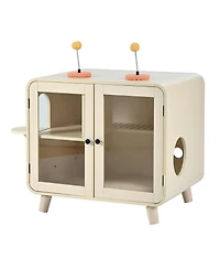 Zeus & Ruta Cat Hidden Litter Box Enclosure, Washroom Cabinet with Leak Walkway and Glass Doors for Better View