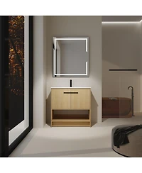 Sillysis Freestanding Bathroom Vanity with Ceramic Sink, Open Storage Shelf, 2 Soft Closing Doors