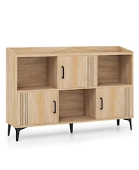 Bookcase Storage Cabinet with 3 Doors and Open Compartments