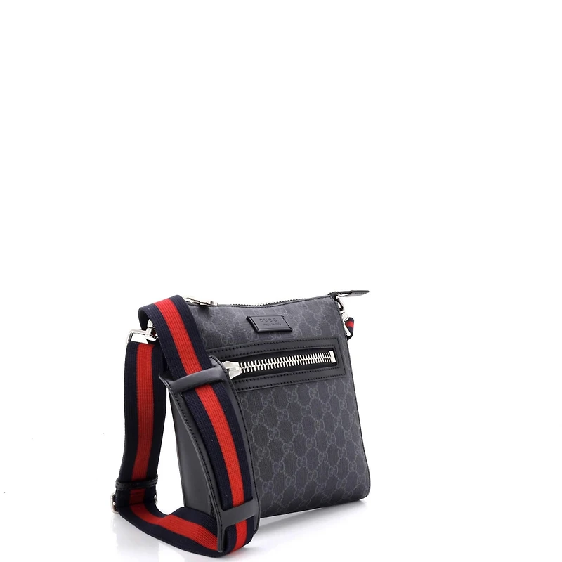 Pre-Owned Gucci Small Web Strap Front Zip Messenger Bag Gg Coated Canvas