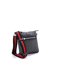 Pre-Owned Gucci Small Web Strap Front Zip Messenger Bag Gg Coated Canvas