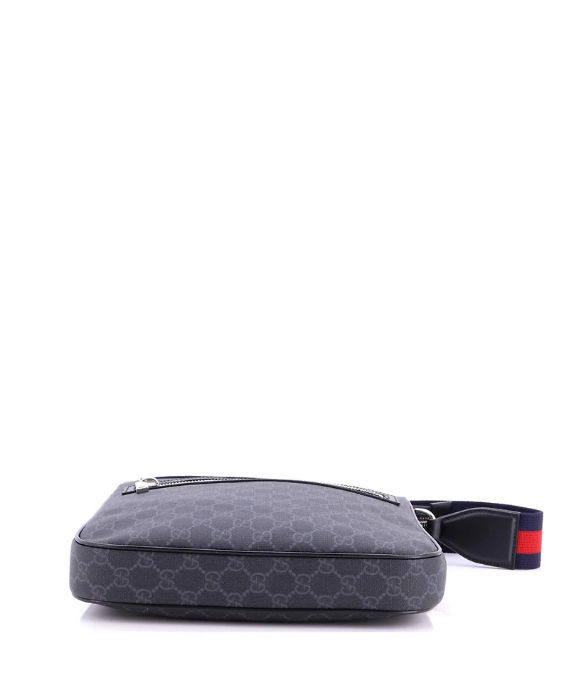 Pre-Owned Gucci Medium Web Strap Front Zip Messenger Bag Gg Coated Canvas