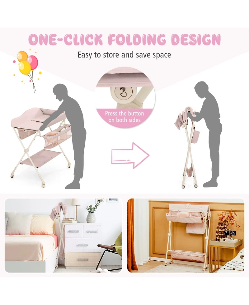 Gouun Infant Diaper Changing Table with Water Basin and Wheels