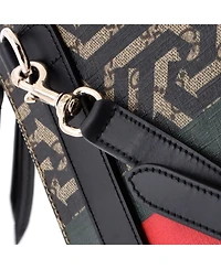 Pre-Owned Gucci Small Bee Web Zip Messenger Bag Caleido Gg Coated Canvas
