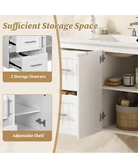 Sillysis 36 Inch Wall Mounted Bathroom Vanity with Ceramic Sink, Soft Close Drawers and Adjustable Shelf for Modern Small Spaces