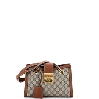 Pre-Owned Gucci Small Padlock Chain Tote Gg Coated Canvas with Leather