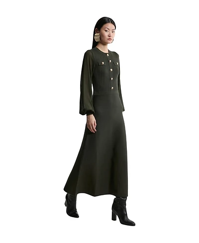 Karen Millen Women's Military-Trim Chiffon-Sleeve Knit Dress