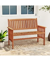 Gymax Outdoor Wood Garden Bench Backrest Armrests and Slatted Seat for Front Porch