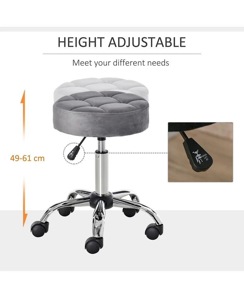 Homcom Round Vanity Stool with Height Adjustable Lift & Luxury Style Upholstery