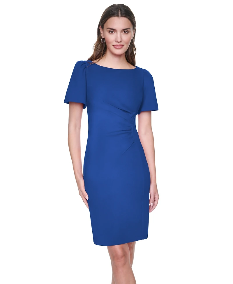 Dkny Women's Short-Sleeve Boat Neck Ruched Dress