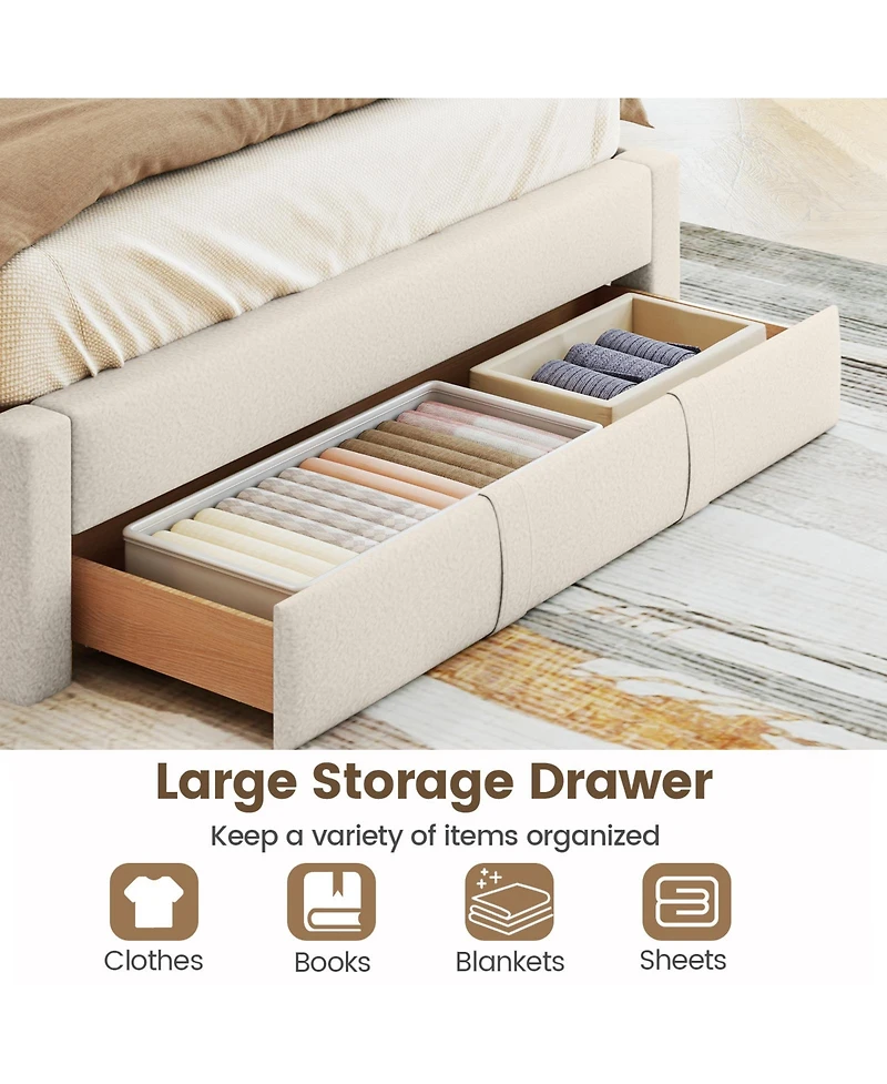 Slickblue Upholstered Bed Frame with Storage Drawer and Vertical Channel Tufted Headboard
