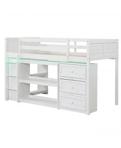 Slickblue Loft Bed for Kids with Led Lighting and Spacious Under Area Study or Play