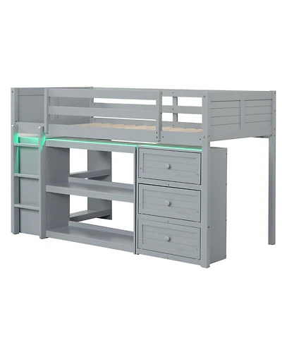 Slickblue Loft Bed for Kids with Led Lighting and Spacious Under Area Study or Play