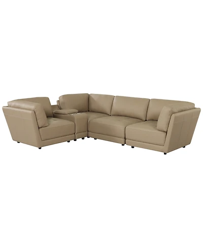 Versa 5-Pc. L-Shape Leather Sectional with Console