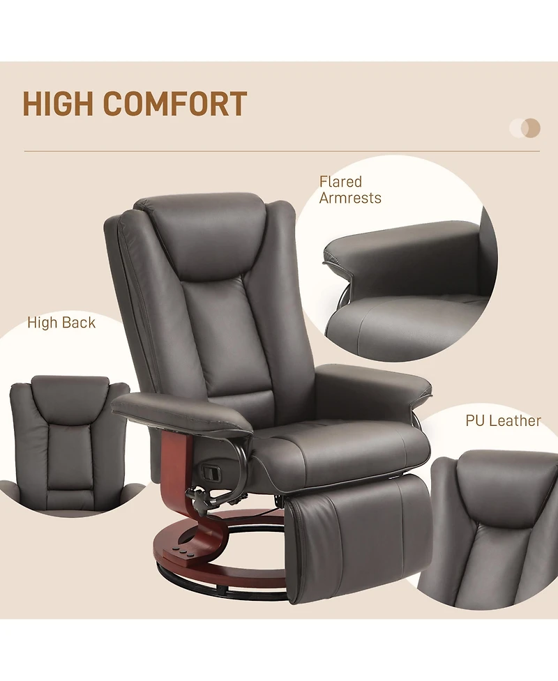 Homcom Swivel Recliner Chair w/ Footrest, Pu Leather Reclining Chair, Black