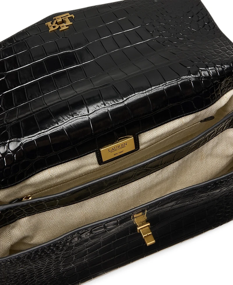Lauren Ralph Farrah Soft Embossed Medium Leather Satchel Handbag