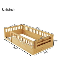 Rainsken Montessori Floor Bed with Storage Shelf and Light, No Slats Included