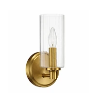 Busdays Single Light Wall Sconce Clear Ribbed Glass Satin Brass Modern Wall Light Fixture for Bathroom Bedroom Living Room
