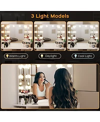 Homfan Corner Makeup Vanity Desk with Mirror and Lights, Charging Station, 5 Drawers, 2 Shelves, Adjustable Brightness, Space Saving, 3 Mirrors