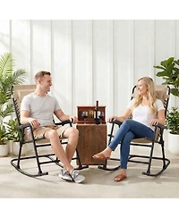 ECHTPeak Outdoor Portable Folding Rocking Chair Set of 2, with Adjustable Headrest and Breathable Textilene Mesh, Rust Resistant Steel