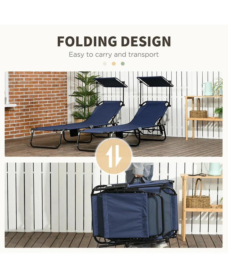 ECHTPeak Folding Chaise Lounge Pool Chairs, Outdoor Sun Tanning Chairs with Canopy Shade, Reclining Back, Steel Frame and Side Pocket