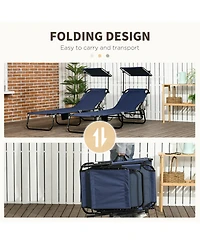 ECHTPeak Folding Chaise Lounge Pool Chairs, Outdoor Sun Tanning Chairs with Canopy Shade, Reclining Back, Steel Frame and Side Pocket