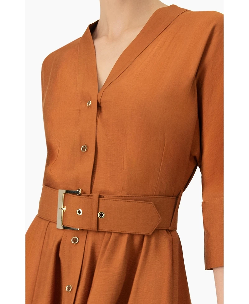 Ivonne Women's Dolman Sleeve Solid Dress with Belt