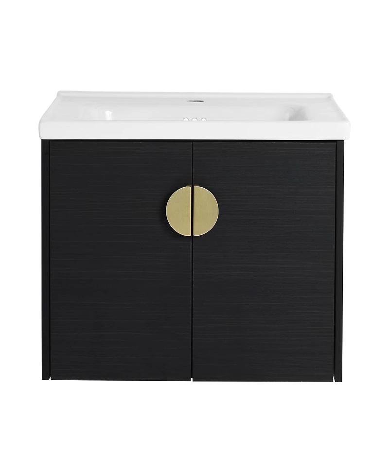 Sillysis Wall Mounted Bathroom Vanity with Ceramic Sink, Chestnut Plywood Cabinet