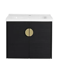 Sillysis Wall Mounted Bathroom Vanity with Ceramic Sink, Chestnut Plywood Cabinet